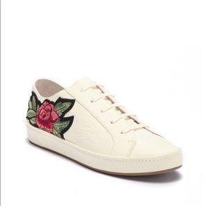 Joie Daryl Leather Embroidered Floral Sneakers Size 6.5